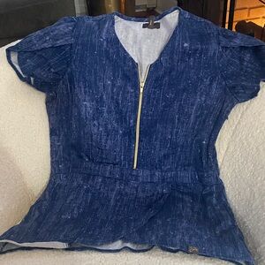 Blue Zippered Women's Top